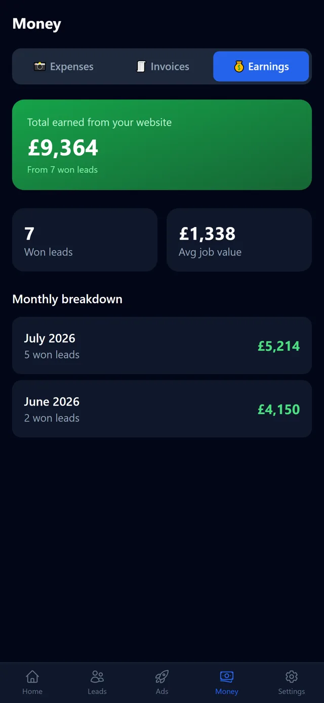BoostMyTrade app: earnings and invoices